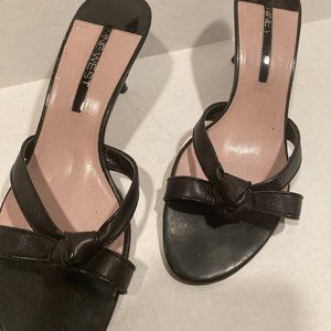 Women's NINE WEST Black Leather/Patent, Bow/Knot Slide 2.5"  Heel, Size 10M,